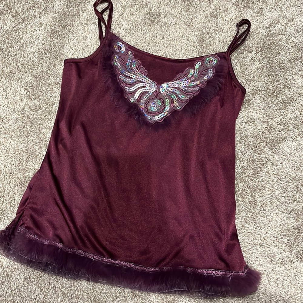 Purple satin embellished tank top